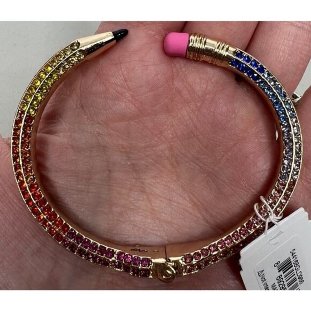 New Betsey Johnson Rainbow Pencil Hinged Cuff Bracelet